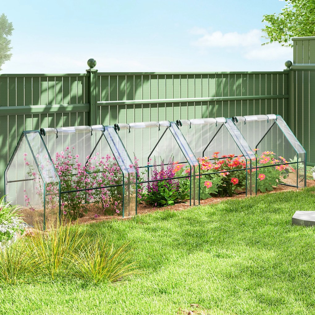 Mini-estufa de jardim em túnel 360 x 90 x 90 cm com 4 janelas com fecho de correr, aço, PE 140 g/m², proteção anti-UV, transparente
