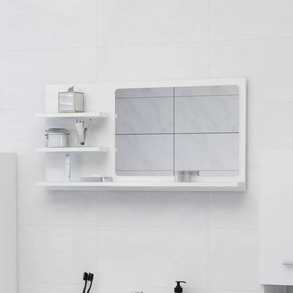 vidaXL Espelho de casa de banho 90x10,5x45cm contrap. branco brilhante