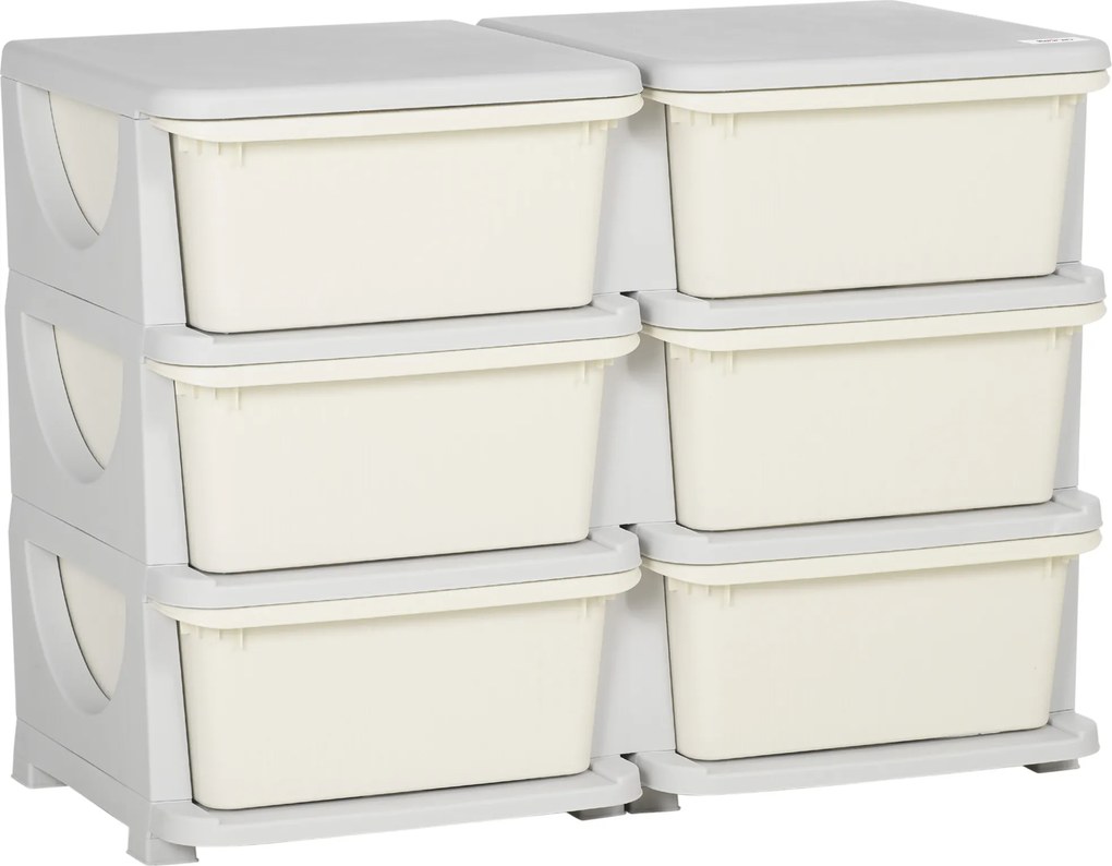 HOMCOM Organizador de Brinquedos com 6 Gavetas para Crianças com Bordas Arredondadas e Pegas 75x37x56,5 cm Creme e Cinza | Aosom Portugal