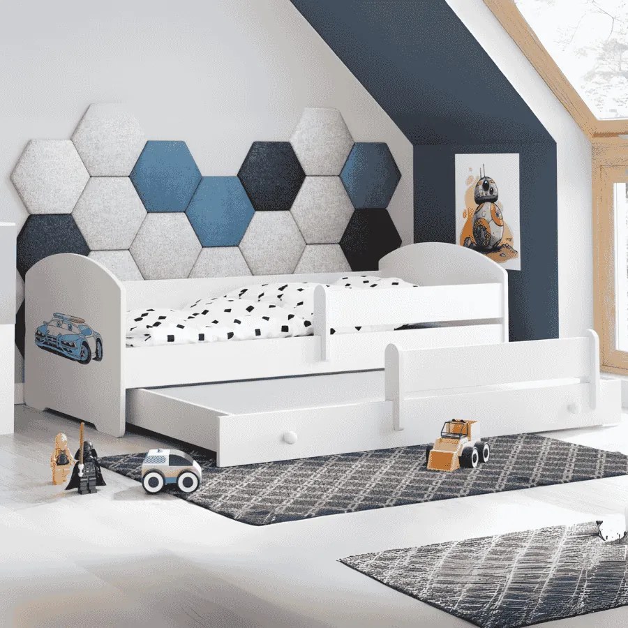 Cama infantil dupla Luk 160x80 polícia branca - colchão e estrado incluído