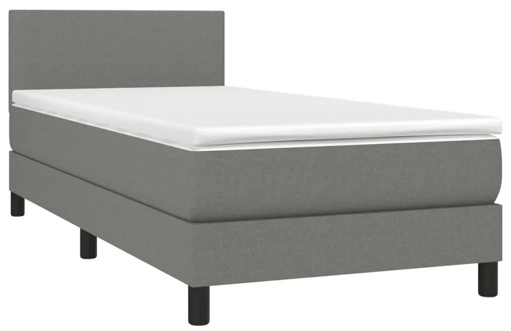 Cama box spring c/ colchão e LED 90x200 cm tecido cinza-escuro