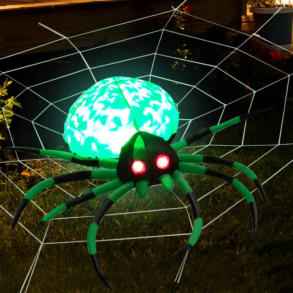 Aranha Insuflável de Halloween com Teia de Aranha Insuflável Aranha Assustadora com Luz LED Giratória Decoração de Halloween