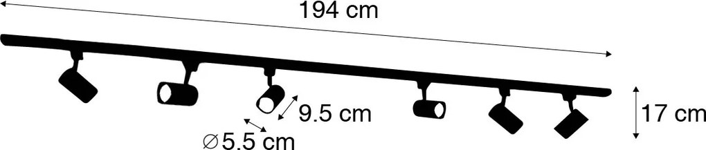 Sistema de iluminação de trilho inteligente com 6 focos brancos monofásicos 200cm - Iconic Jeana