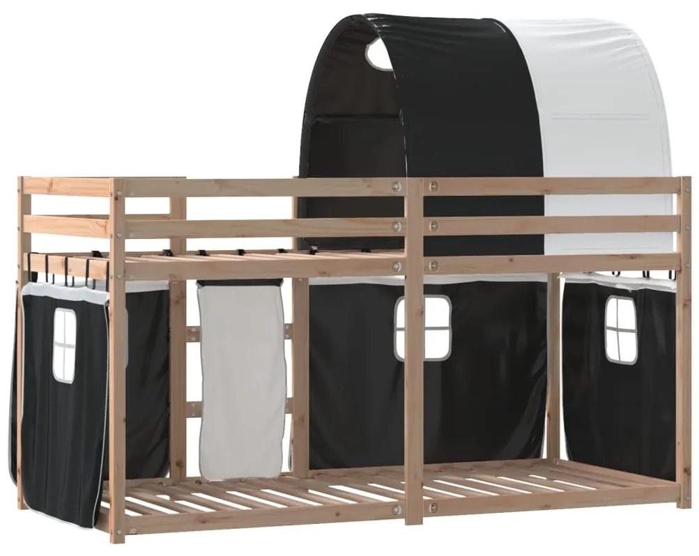 Beliche com cortinas 75x190 cm pinho maciço branco e preto