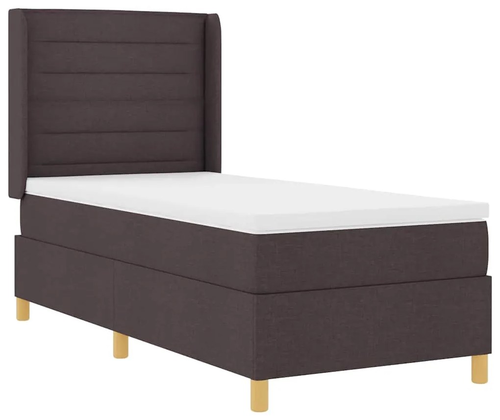 Cama Box Spring com Colchão Marrom Escuro 80x200 cm em Tecido