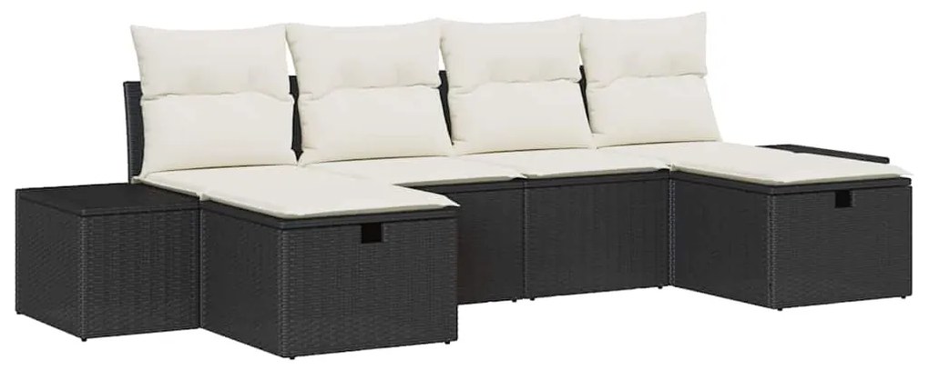 Conjunto de Sofá de Jardim com 6 Peças e Almofadas - Vime Preto