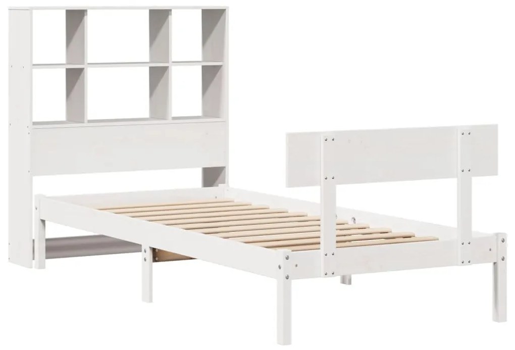 Cama com estante sem colchão 90x190 cm pinho maciço branco
