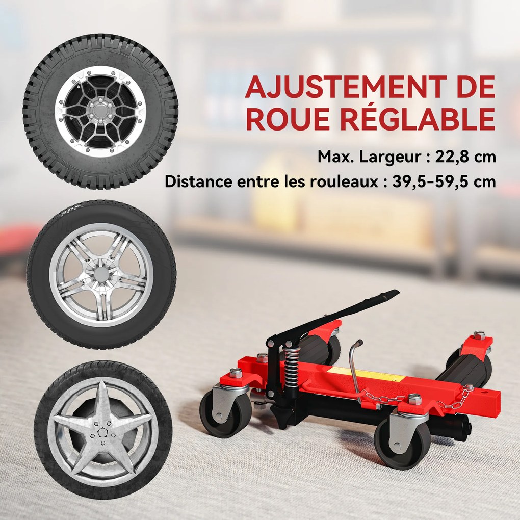 Conjunto de 2 Carrinhos de Movimentação de Veículos, 56 x 54 x 19,5 cm, Capacidade de 680 kg, Preto