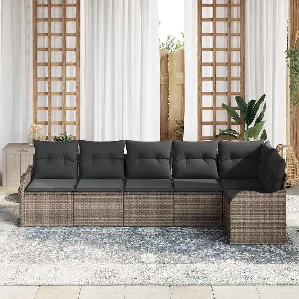 Conjunto de Sofá para Jardim de 6 Peças com Almofadas em Cinza Vime Po