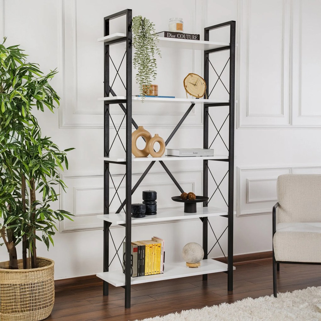Estante Elysian – Branco e Preto – 90x180x33,5 cm