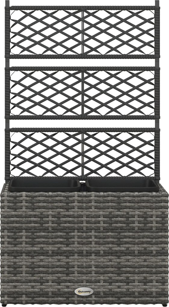 Outsunny Jardineira para plantas com treliça 3 vasos 22L em resina trançada e aço galvanizado 57 x 30 x 107 cm cinza | Aosom Portugal