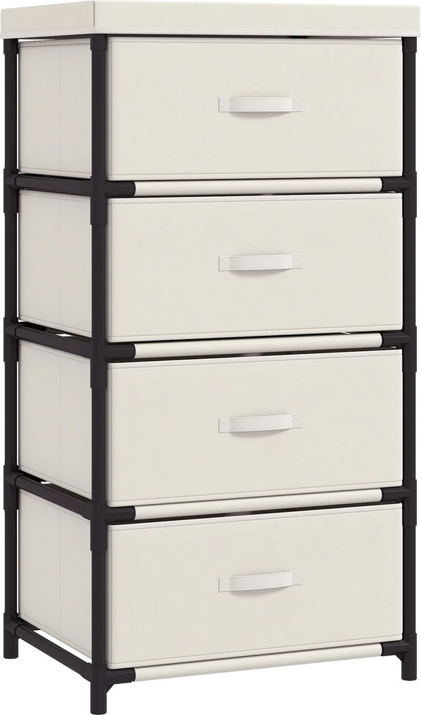 Cómoda para Quarto com 4 Gavetas em Tecido Estrutura em Aço para Sala Escritório Bege