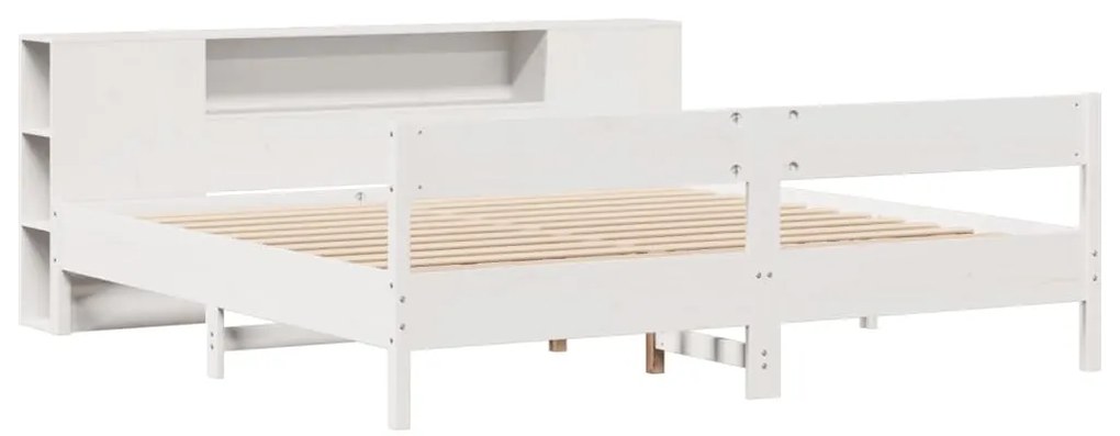 Cama com estante sem colchão 200x200 cm pinho maciço branco