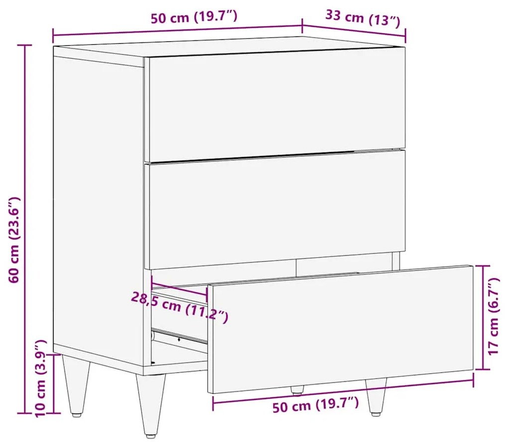 Mesa de cabeceira cinzento claro 50x33x60 cm