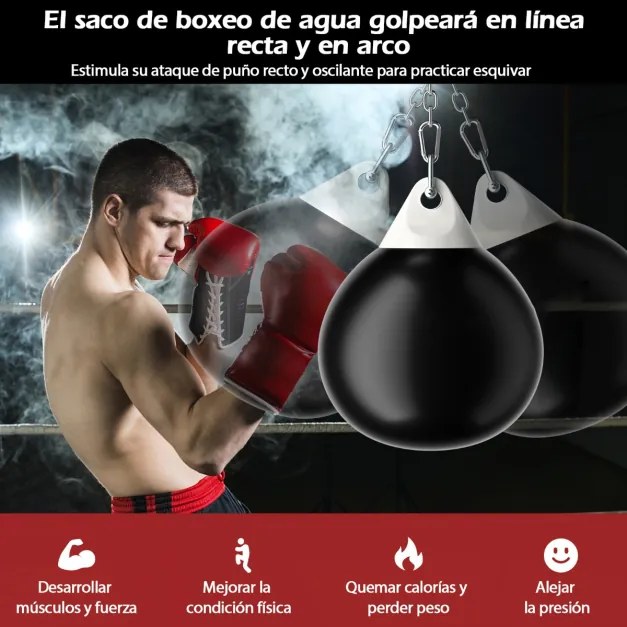 Saco de boxe com água 45cm 50kg Saco de pancadas pesado com corrente de metal ajustável para treino para adultos e crianças preto