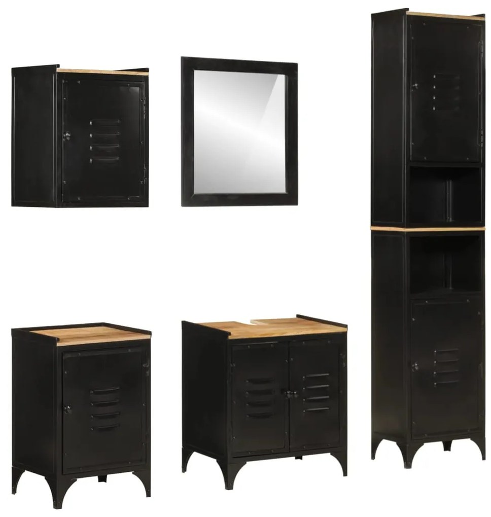 vidaXL 5 pcs conj. móveis p/ casa de banho ferro e mangueira maciça