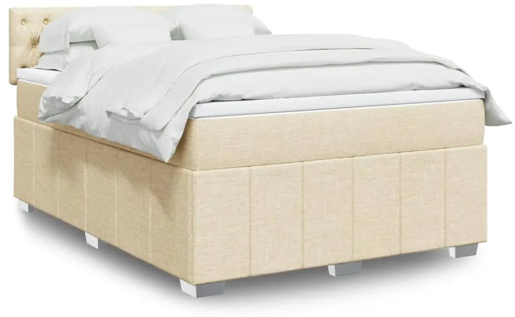 vidaXL Cama com molas/colchão 160x200 cm tecido cor creme