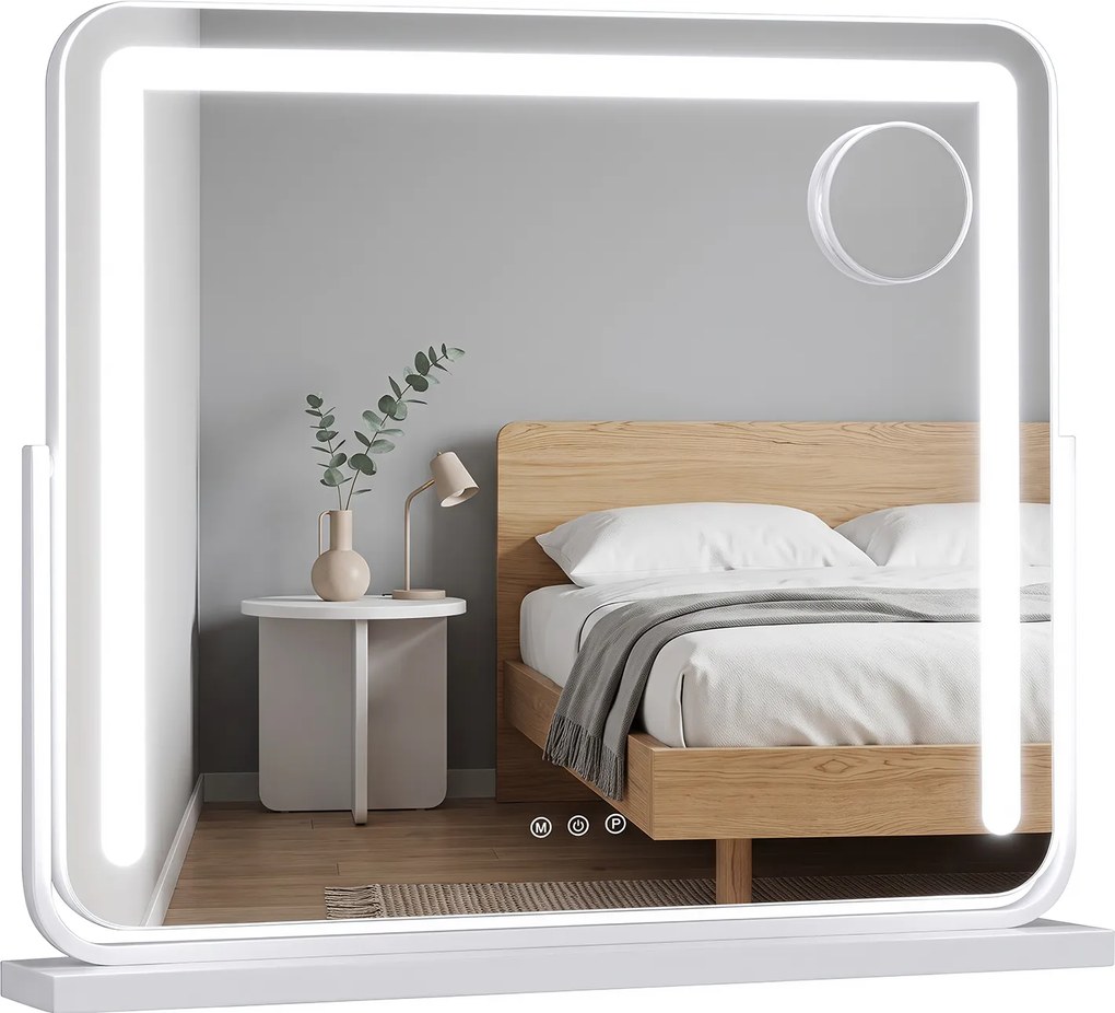 Espelho de Maquilhagem Giratório, 60 x 10 x 52 cm, Iluminação LED Ajustável, Branco