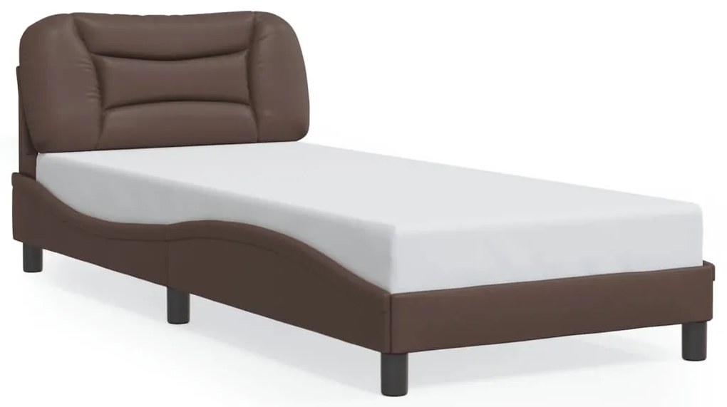 Estrutura cama c/ luzes LED 90x200 cm couro artificial castanho