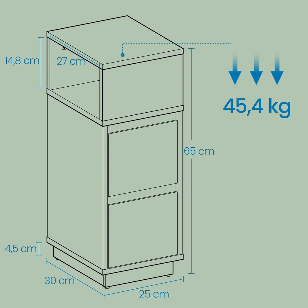 Conjunto de 2 mesas de cabeceira, mesas de apoio estreitas, com 2 gavetas 30 x 25 x 65 cm Branco 