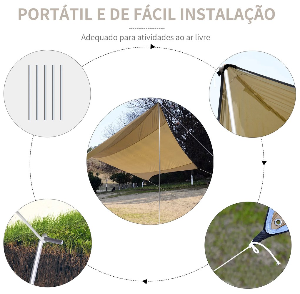 Outsunny Abrigo de Campismo Portátil 555x550 cm Tenda de Campismo Impermeável com Proteção Solar para Praia Piquenique Exterior Marrom e Bege