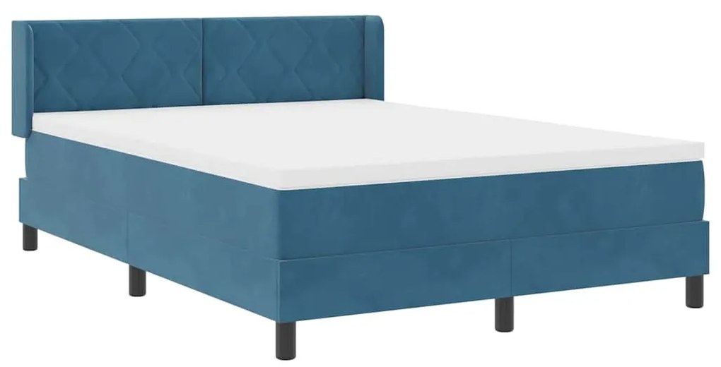 Cama Box Spring com Colchão Azul Escuro 140x190 cm Veludo