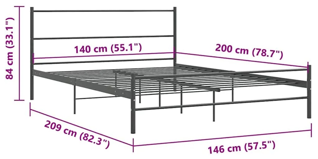 Estrutura de cama sem colchão 140x200 cm metal cinzento