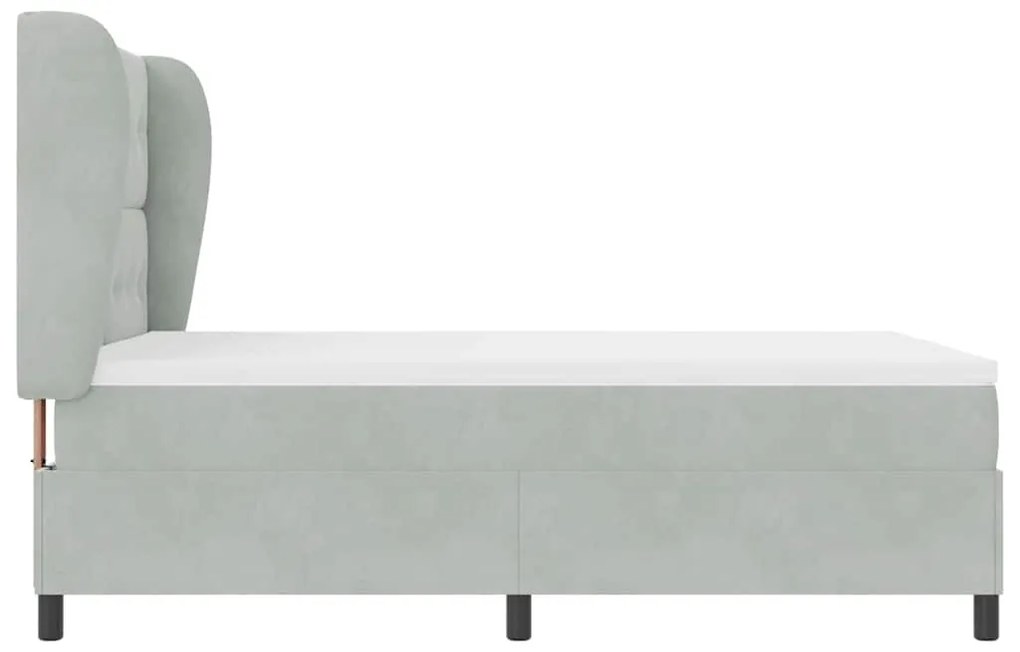 Cama Box com Colchão Cinza Claro, 140x200 cm, em Veludo