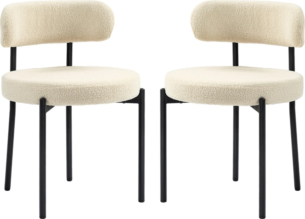 Conjunto de 2 cadeiras de sala de jantar com encosto em tecido e pés em aço, 51 x 51 x 76 cm, bege e preto
