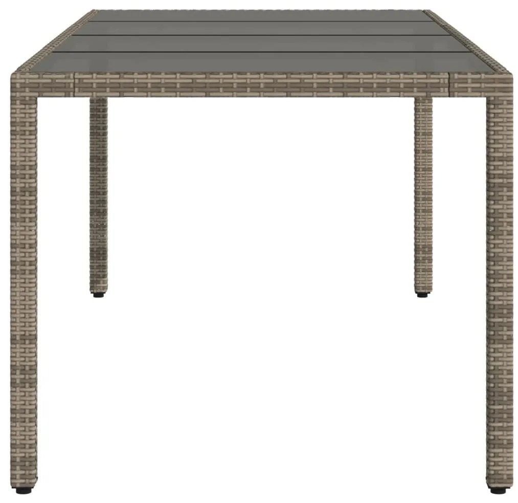 Mesa de jardim com tampo de vidro 190x90x75 cm vime PE cinza