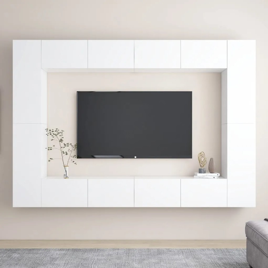 8 pcs conjunto de móveis de TV derivados de madeira branco