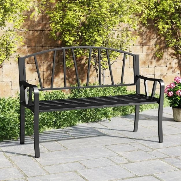 Banco de jardim em metal para 2-3 pessoas com apoios de braços curvos 129 x 53 x 93 cm Preto