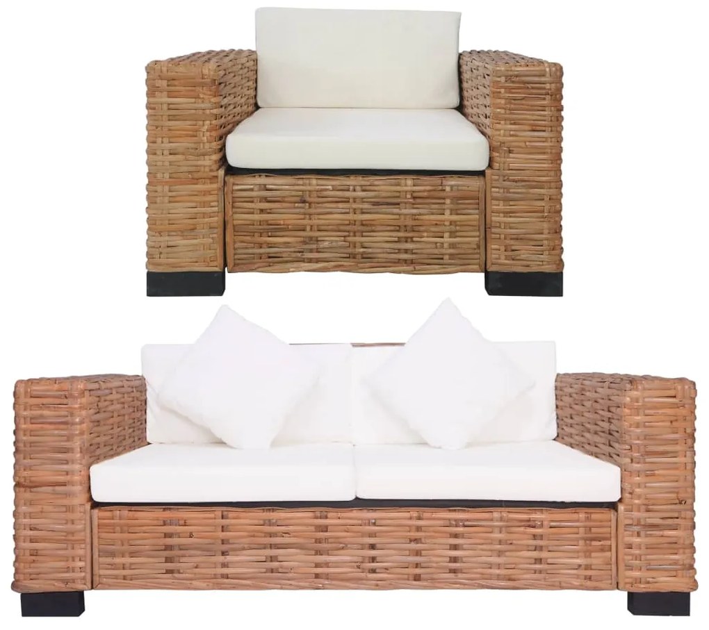 vidaXL 2 pcs conjunto de sofás com almofadões vime natural