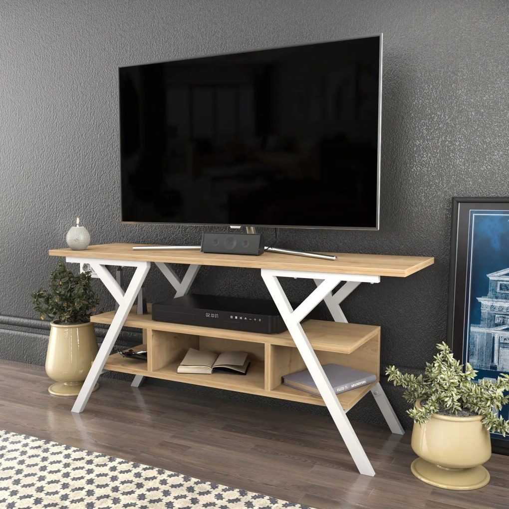 Móvel TV Minerva – Branco Carvalho – 120x35x55 cm