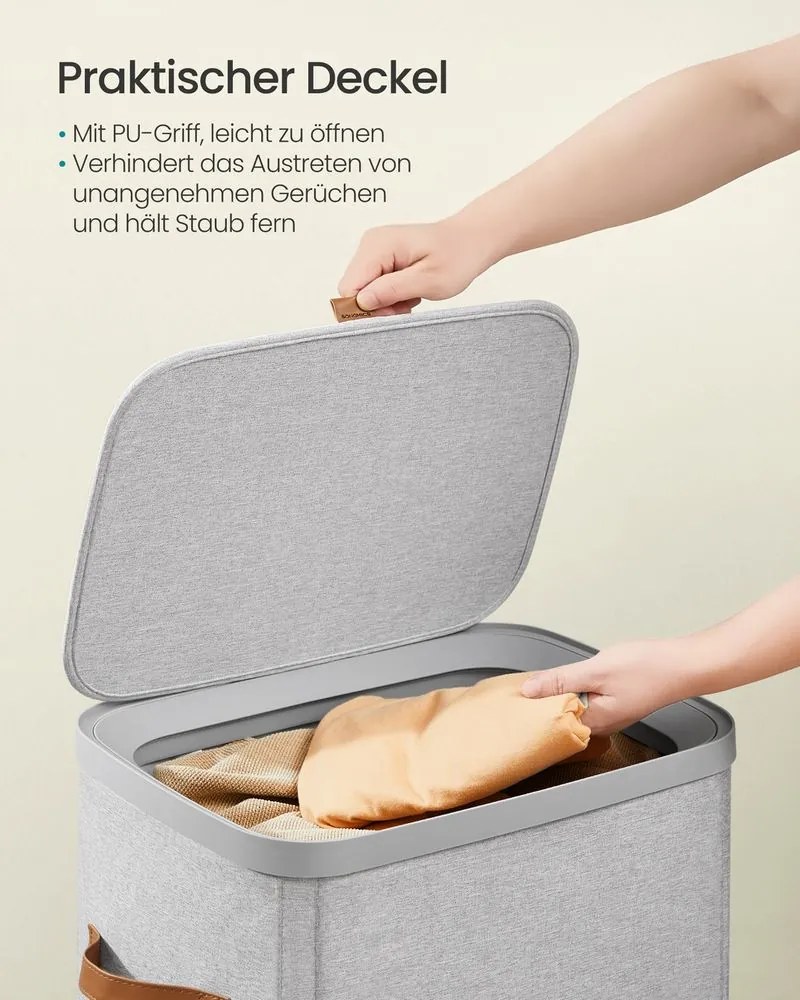 Cesto de roupa suja 56 x 40 x 75 cm prático com compartimentos e tampa cinza