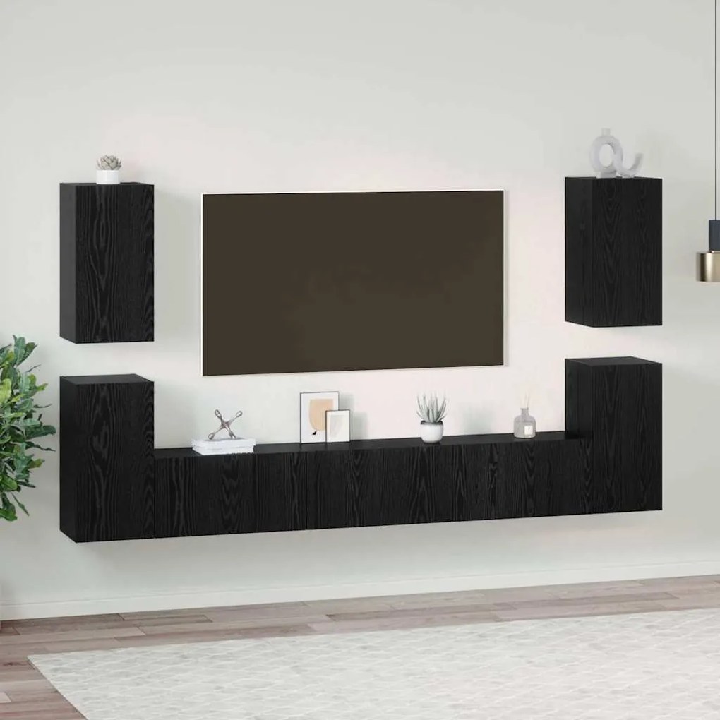 vidaXL Conjunto de móvel de TV 7 pcs Carvalho preto Madeira processada