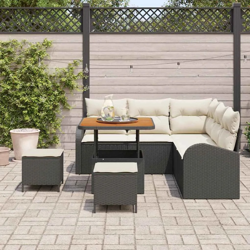 Conjunto de Sofás de Jardim vidaXL com Almofadas Preto Ratan Sintético