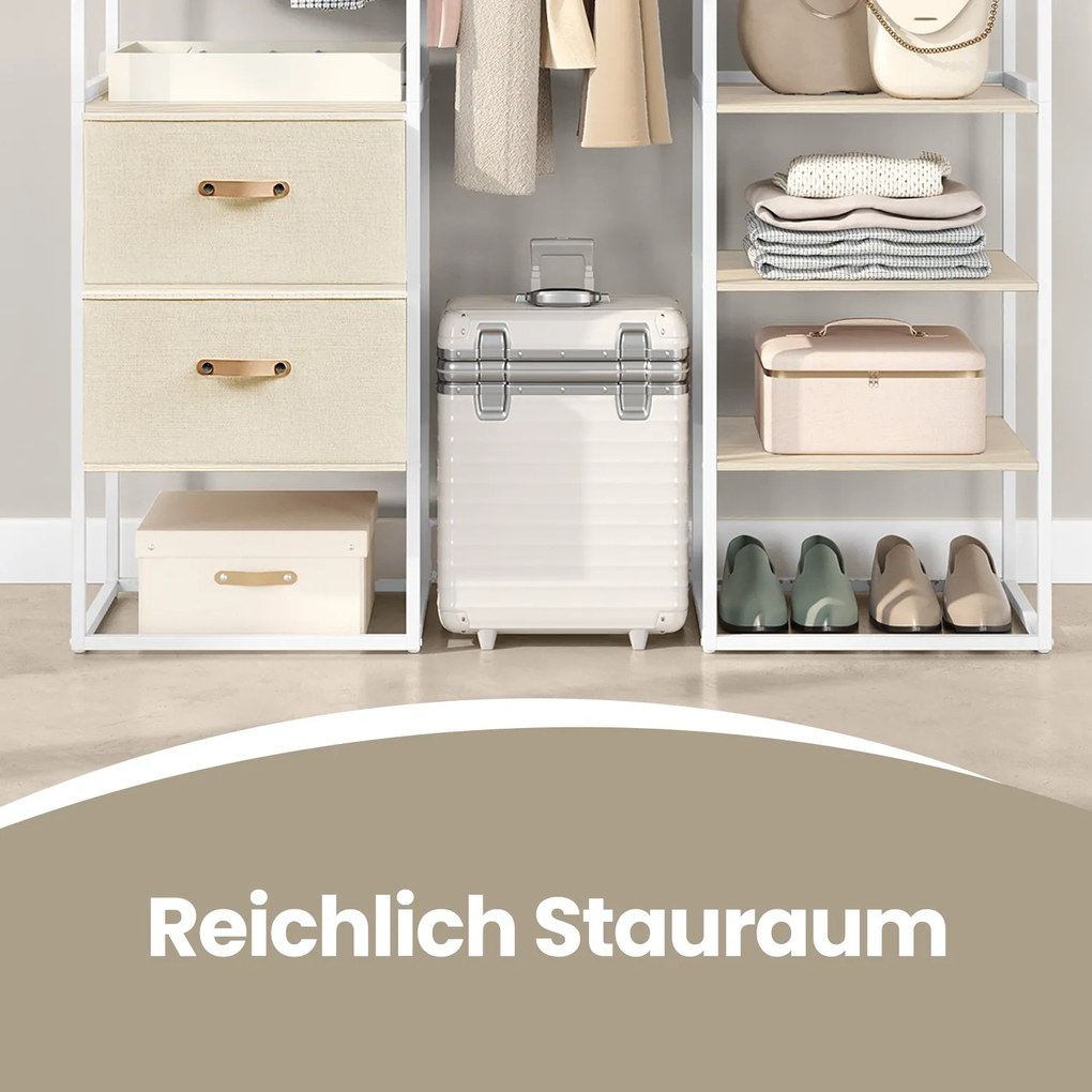 Guarda roupa aberto com 2 gavetas 40 x (150-180) x 180 cm branco e bege natural