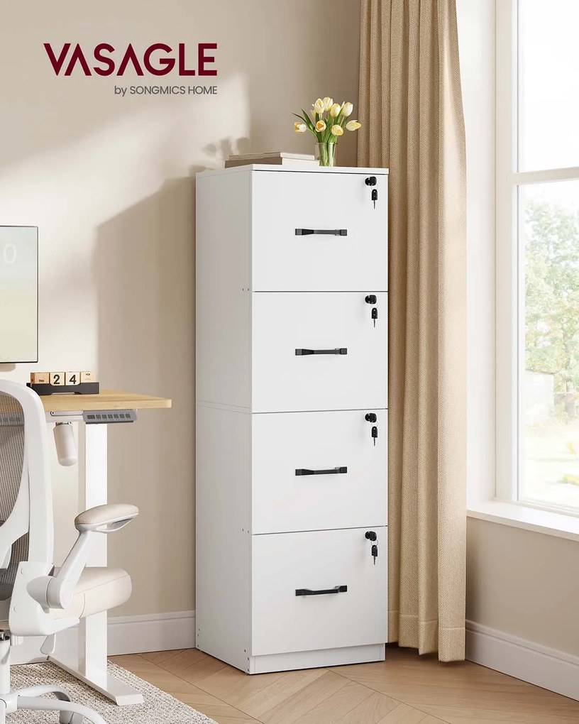Armário de arquivo escritório 40 x 41 x 135,5 cmcom 4 gavetas com fechadura Branco