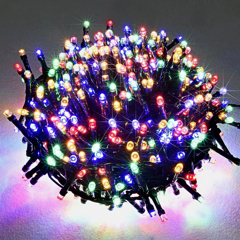 Corrente luminosa de Natal Preta de 60 m com luzes Multicor