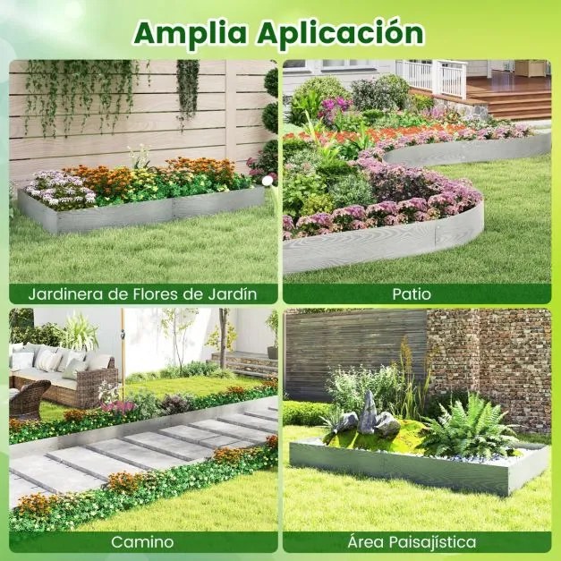 Conjunto de 6 peças 110 x 20 cm, de borda de jardim em metal galvanizado, canteiros, caminho, pátio, prateado