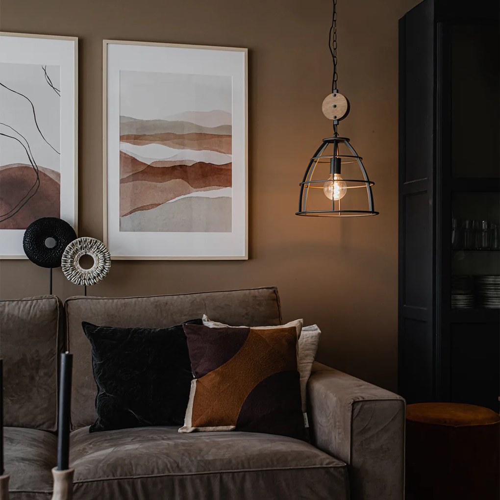 Candeeiro de suspensão inteligente cinzento escuro com madeira 34 cm incl. Wifi G95 - Arthur