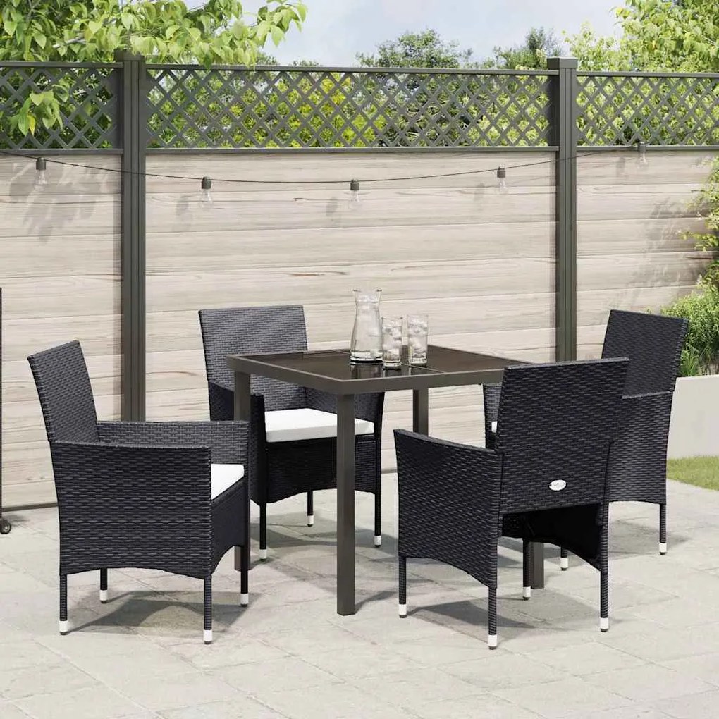 Conjunto de Jantar de Jardim de 5 Peças Preto em Rattan Sintético