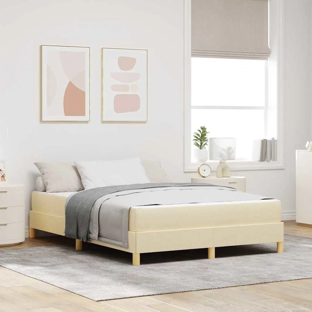 vidaXL Cama Box com colchão Creme 140 x 190 cm tecido