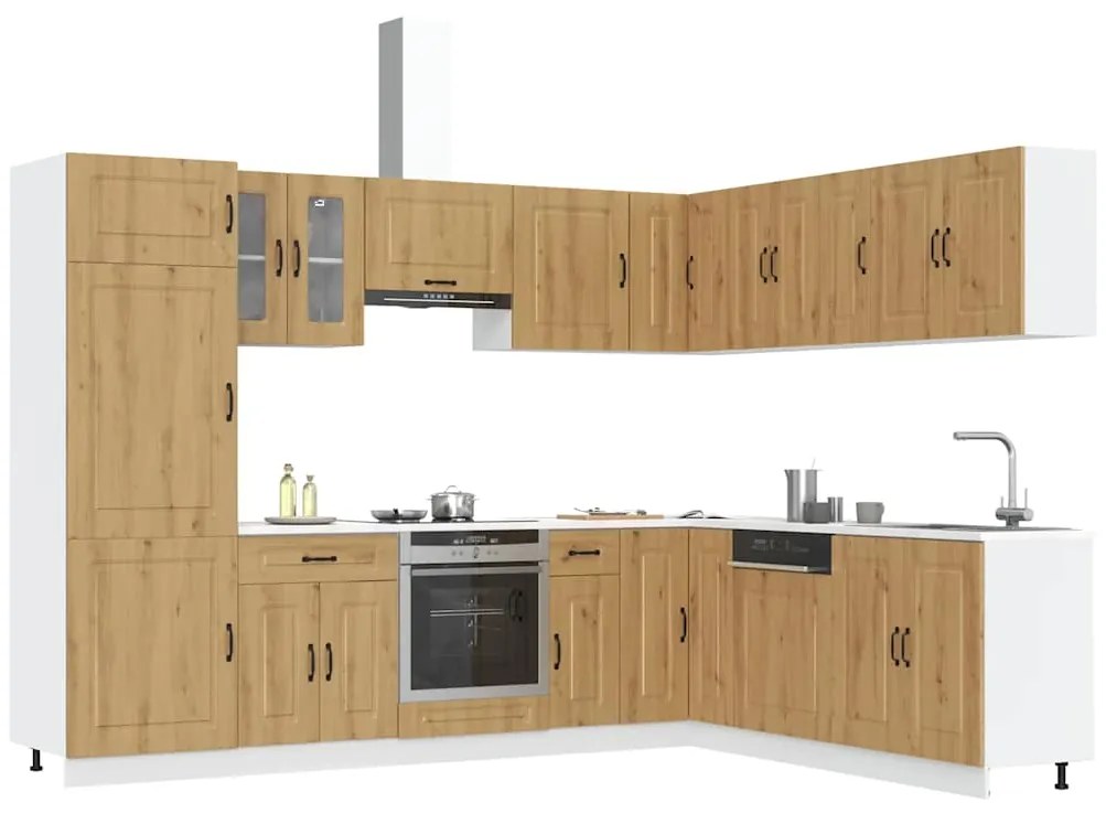 vidaXL 14 peças armário de cozinha conjunto Kalmar carvalho artesanal