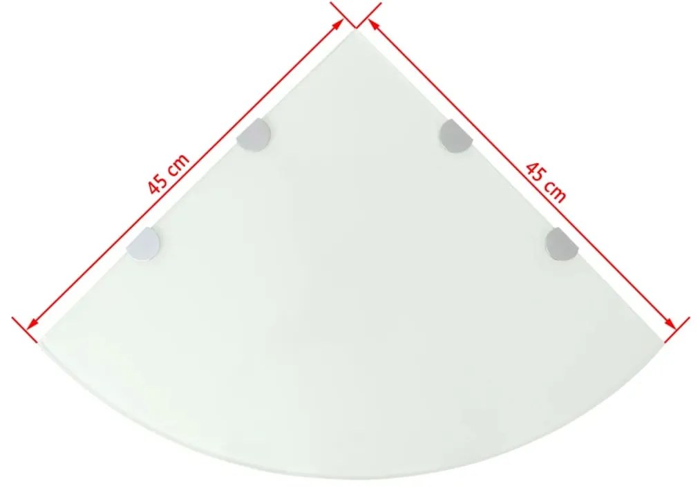 Prateleira canto, suportes cromados, vidro branco 45x45cm