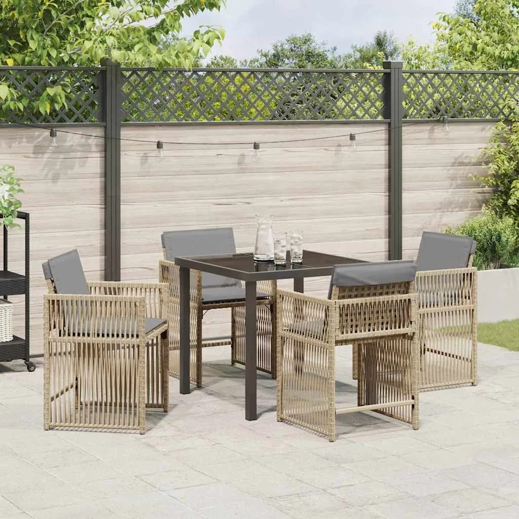 Conjunto de Jantar de Jardim com 5 Peças e Almofadas em Rattan Poliést