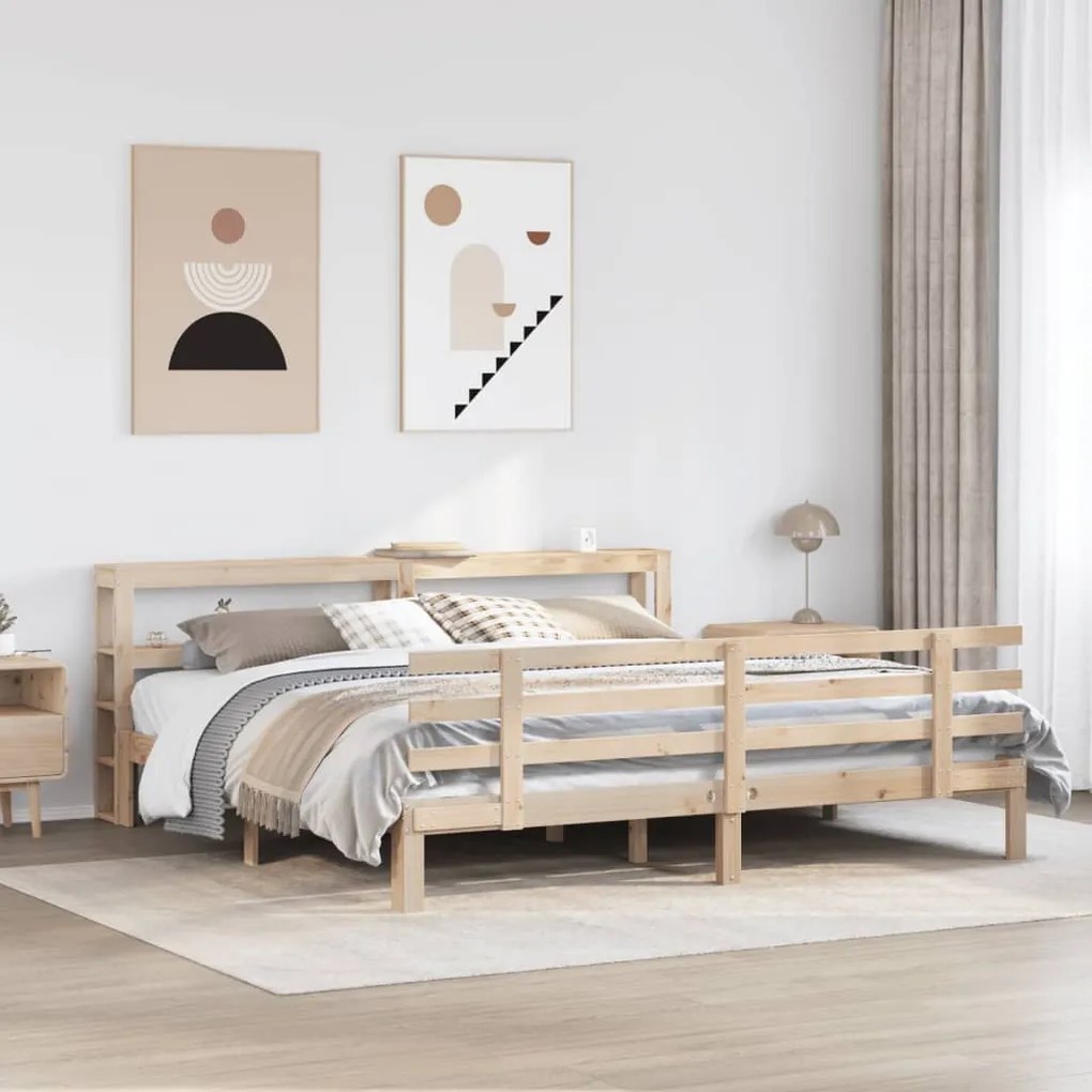 vidaXL Estrutura de cama com cabeceira 180x200 cm pinho maciço