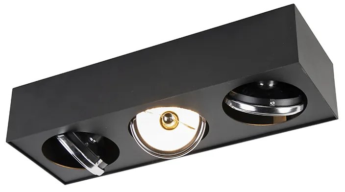 Foco de teto design preto quadrado 3-luzes - Kaya Moderno