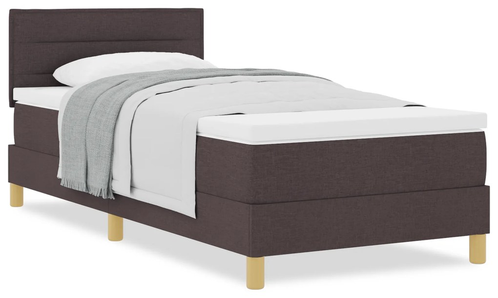 Cama Box Spring com Colchão Castanho Escuro 80x200 cm Tecido